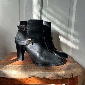 Sézane "High Dean" ankle boot, Size 39, black leather and suede tall bootie
